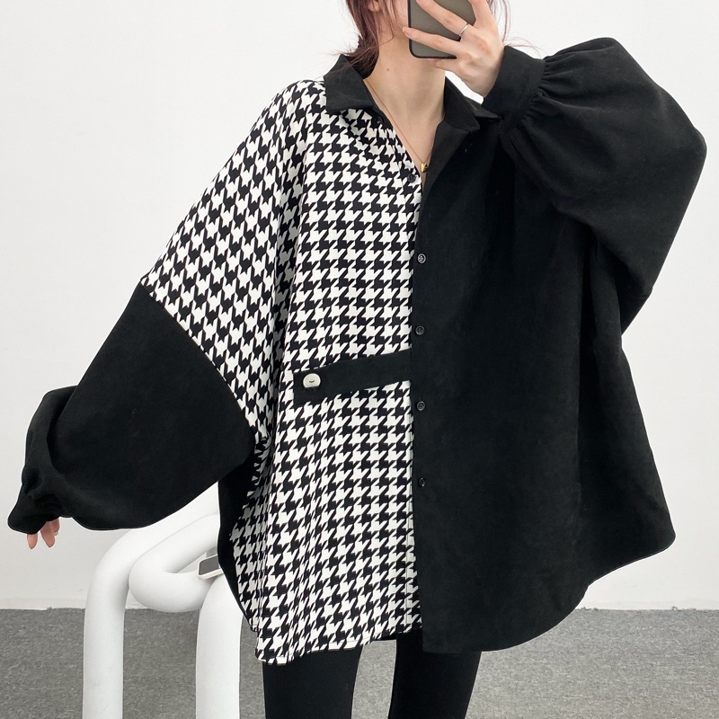 トップス シャツ 羽織り 上着 袖あり 長袖 ボリューム袖 ドルマンスリーブ 萌袖 襟付き フレア アシンメトリー 切り替えデザイン ドッキング かわいい 大人可愛い カジュアル 大人 おしゃれ