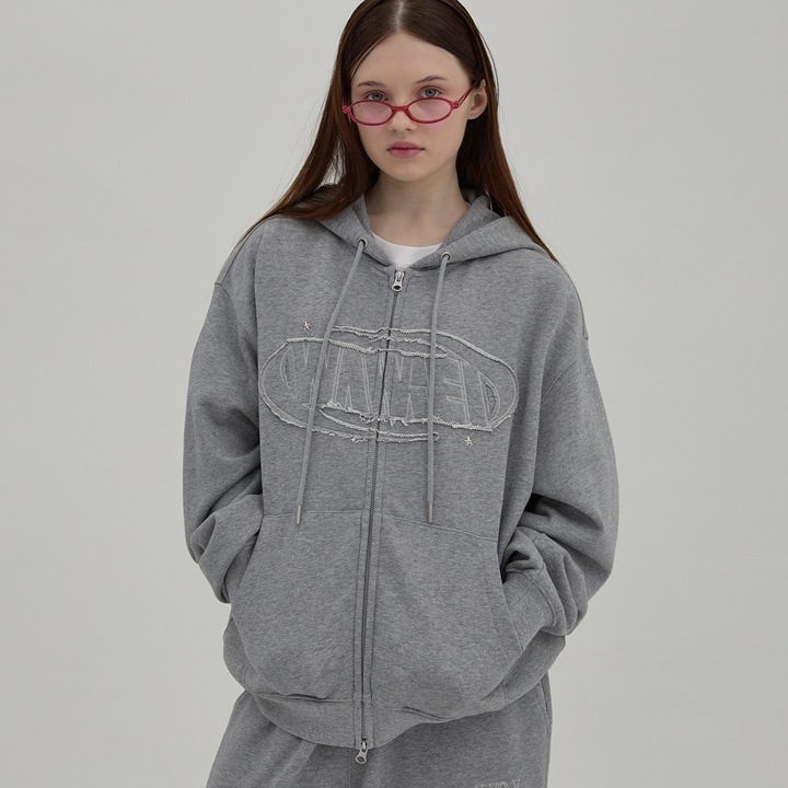 Logo Applique Hood ジップアップ パーカー GREY