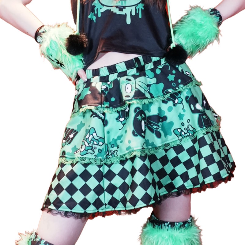Gloomy x Sophie Powers Candy スカート ミニ丈 ファッション 原宿系 病みかわいい 派手カワ ブラック/グリーン jr-gsp-sk-05