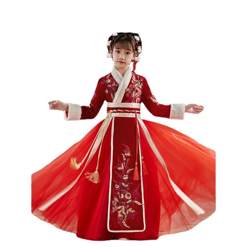 女子児童の漢服春季拝服強化児童唐中国スカート花童古超仙漢服