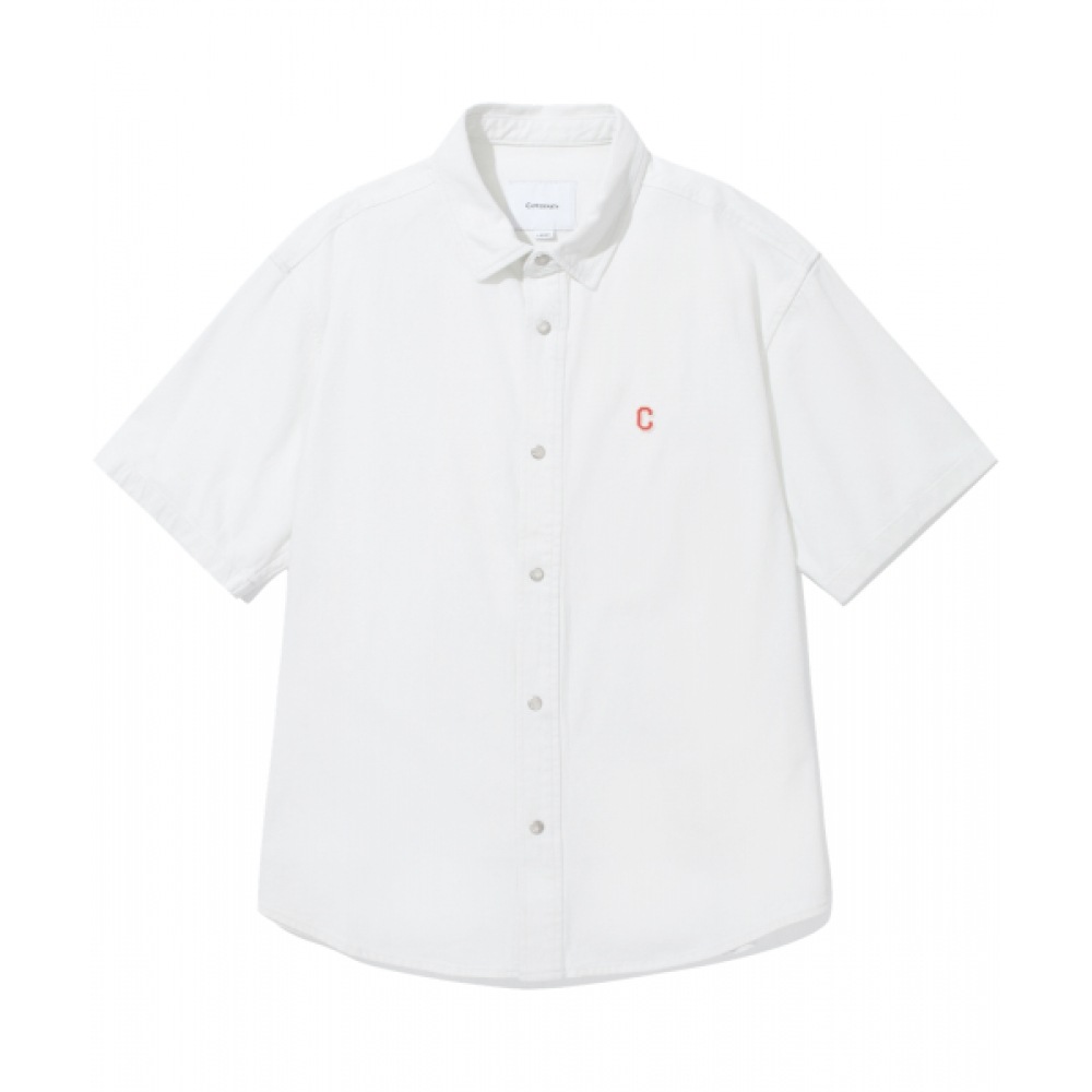 COVERNAT C ロゴデニムハーフシャツホワイト