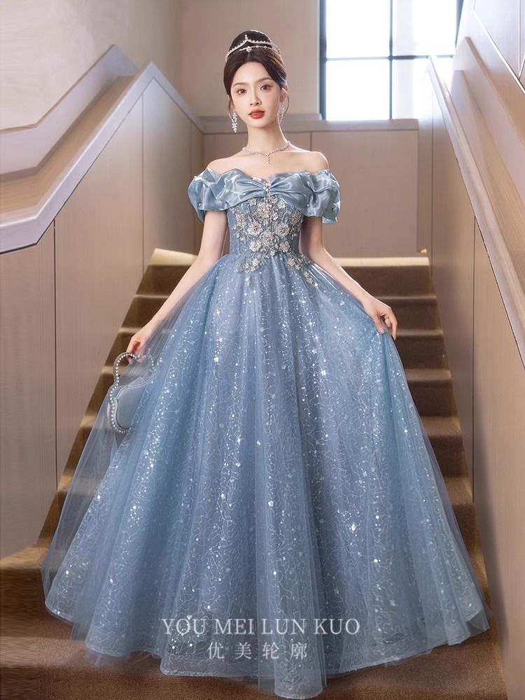 【2枚購入で 3oo円OFF！】女性ワンショルダーブルードレス2025ホストハイエンドと美しい