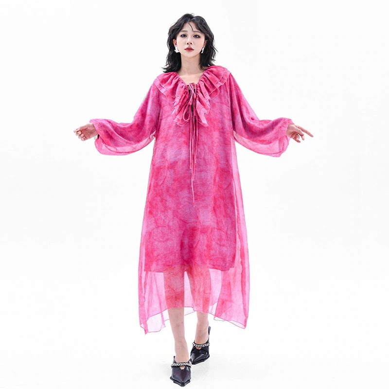 長袖ワンピース ドレス 新作 ファッション おしゃれ ゆったり 大きいサイズ 女性 ドレス