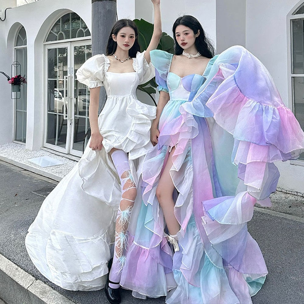 ガーゼドレス ドレッシングガウン エスケーププリンセスチュチュスカート ティーブレイクドレス レディース 夏 花柄 ロングスカート フロアレングス ホリデードレス