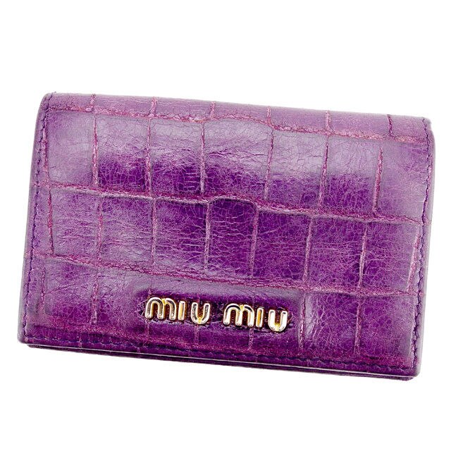 カードケース 名刺入れ クロコダイル調 パープル ゴールド 中古