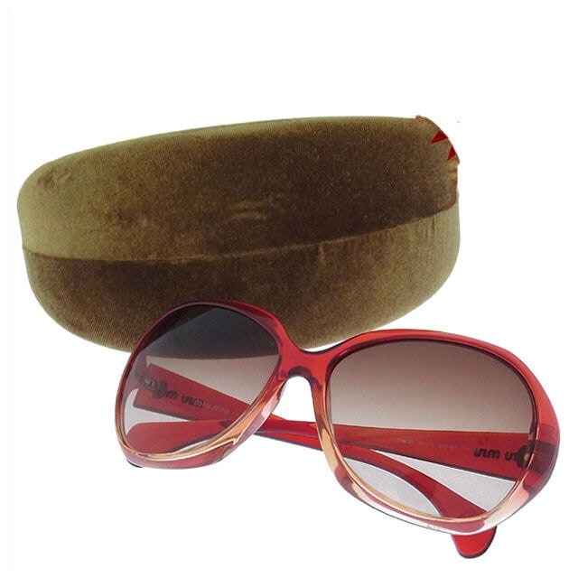 サングラス メガネ スクエア型 グラデーション クリアブラウン レッド シルバー系 中古