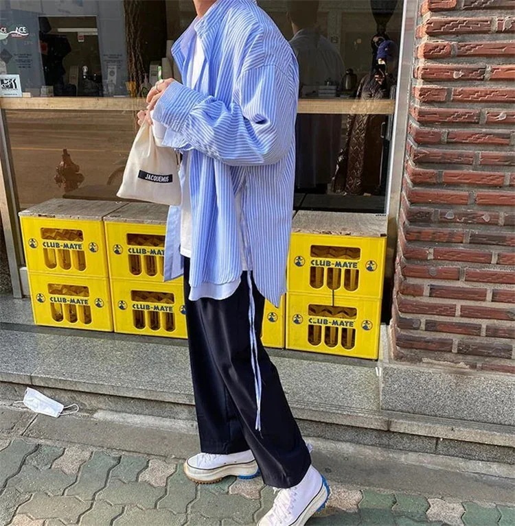 縫付 怠惰な風 スタイル ユース ゆったりする ロングスリーブ ストライプ フェイク2ピース SALE売り切れ次第終了早い者勝ち ファッション シャツ レトロ