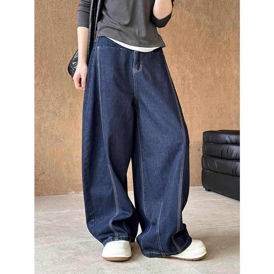 ワイドパンツ デニム 綿混 レディース 春 秋 ロング丈 デニム パンツ 華奢見え 体型カバー おしゃれ 上品 ゆったり カジュアル ナチュラルカジュアル 着痩せ ボ 5,080円
