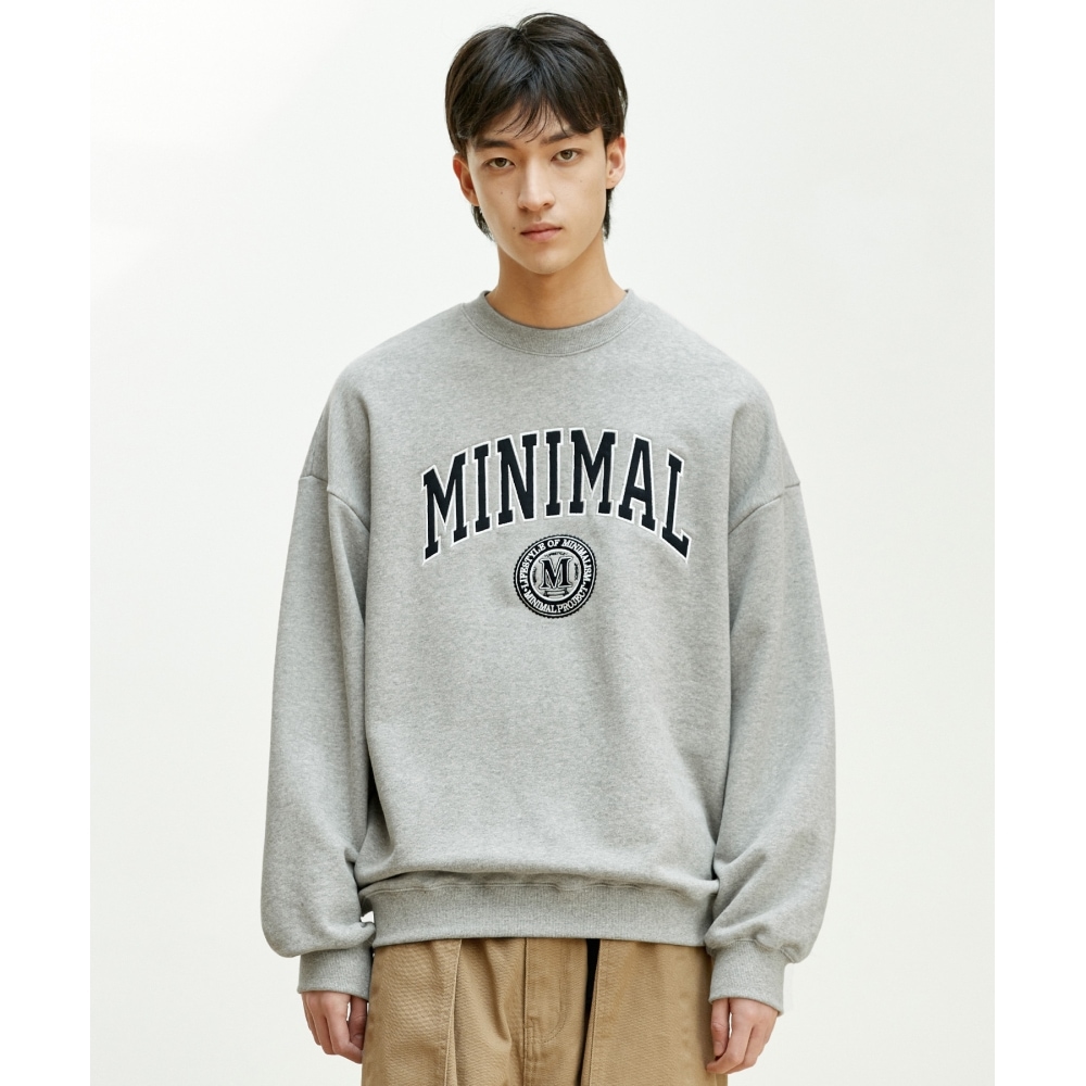 MINIMALPROJECTユニバーシティアーチ刺繍ロゴオーバーフィットマンツーマンMMT129 [GRAY]