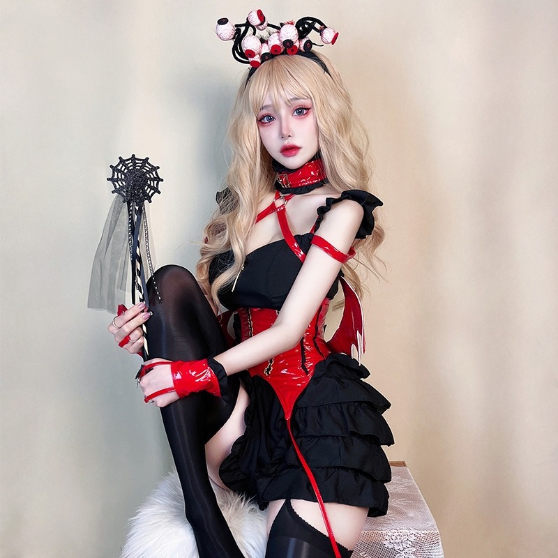 ハロウィンセクシーな小悪魔メイドコスチューム甘くてスパイシーな魔女悪魔ナイトエルフ吸血鬼バットコスコスチューム