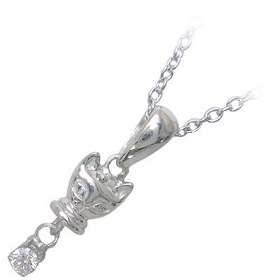 幸せを招く猫モチーフ ( 4月誕生石 ) シルバー ダイヤモンドペンダントネックレス楽ギフ_包装