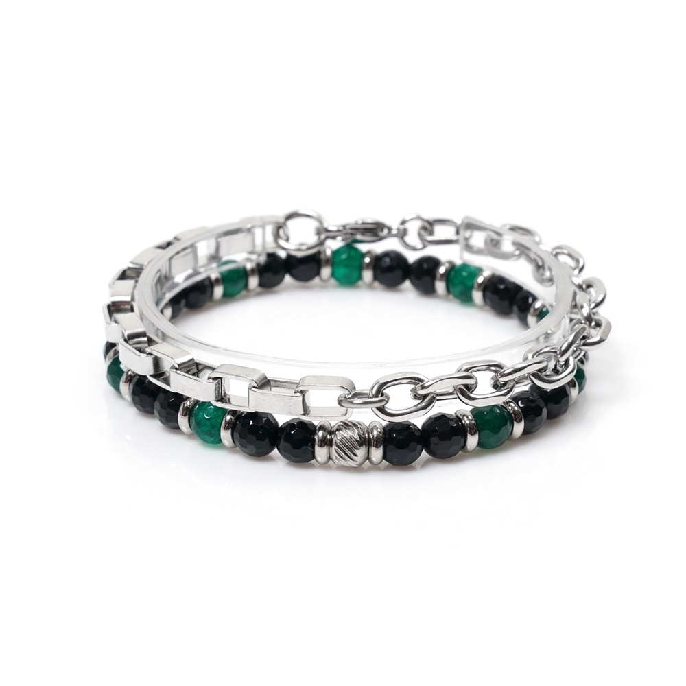 JBANS クラシックグリーンライド 615 ボックスカットダブルサージカルスチール 740 チェーンブレスレットセット (C2101-SE218_SV)