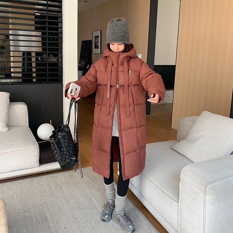 韓国スタイルの大きなキルト肥厚 2024 冬の新ルーズダウンコットンコート女性のロング膝丈コットンコートトレンディなジャケット