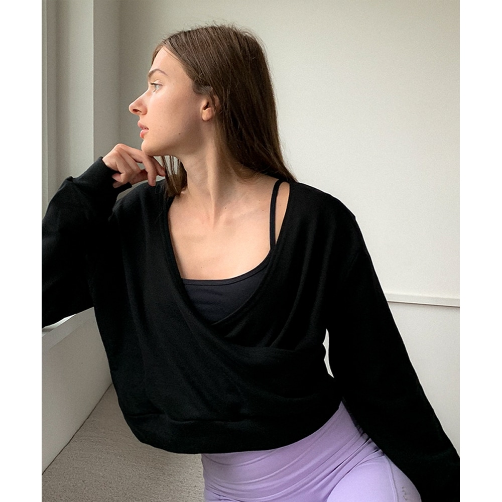 INJIACTIVE ツーウェイラップクロップトップブラック