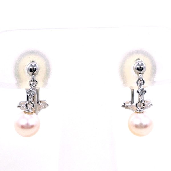 K14 14金 WG イヤリング パール(真珠) ダイヤ 0.02 ×2 ジュエリー 中古