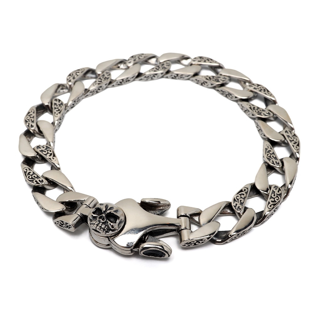 S925 スカル&唐草ブレスレット [bs249]