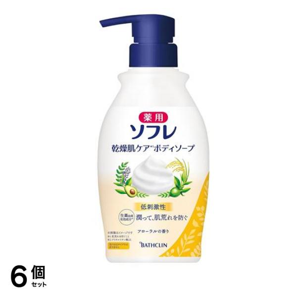 薬用ソフレ 乾燥肌ケアボディソープ ポンプ付き本体ボトル 450mL 6個セット