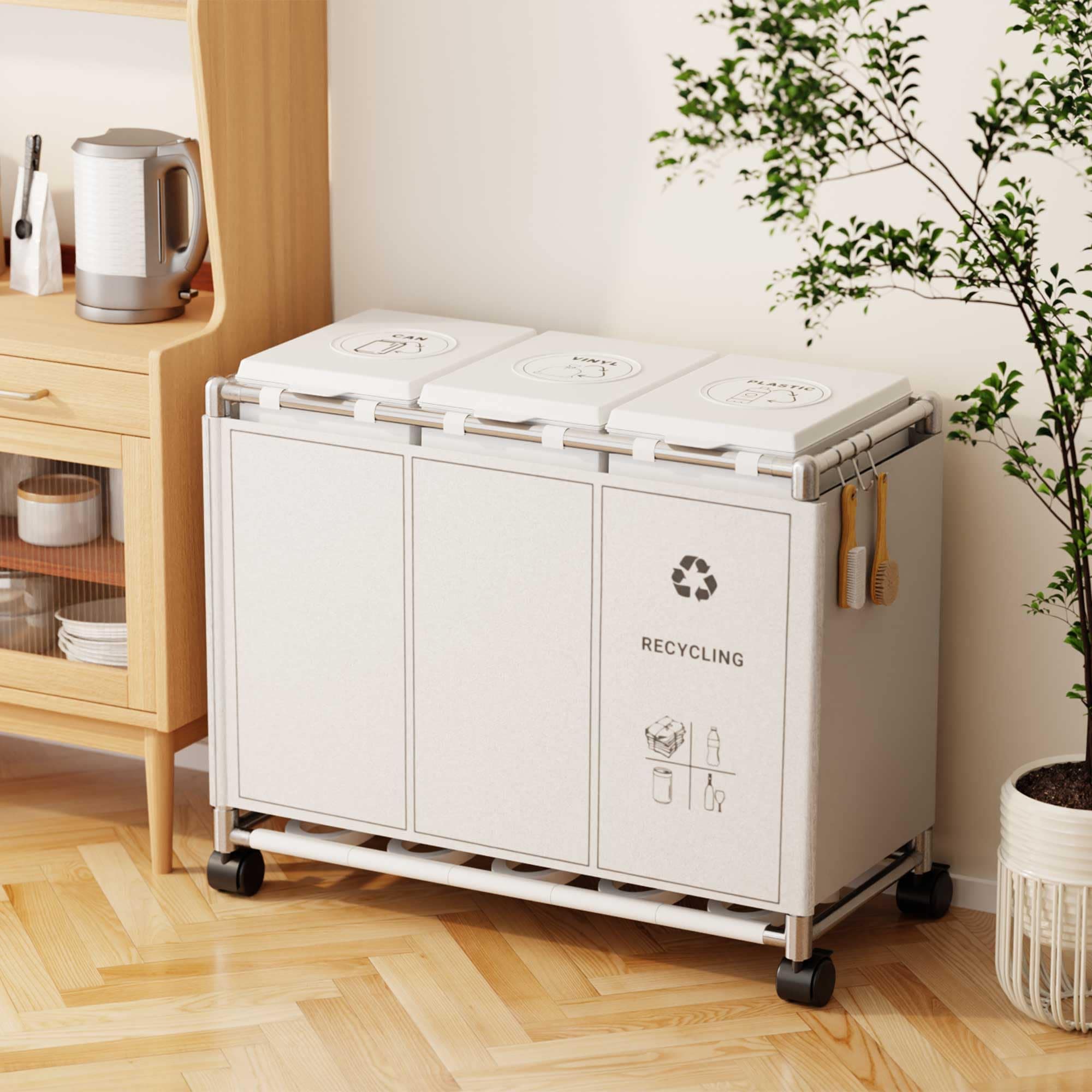 brontier ゴミ袋ホルダー ゴミ箱 3分別×30L 90L大容量 キャスター付き おしゃれ ふた付き 袋見えない スリム キッチン 自宅 リビング ペットボトル 缶 収納 ステンレス製フレーム 5,196円