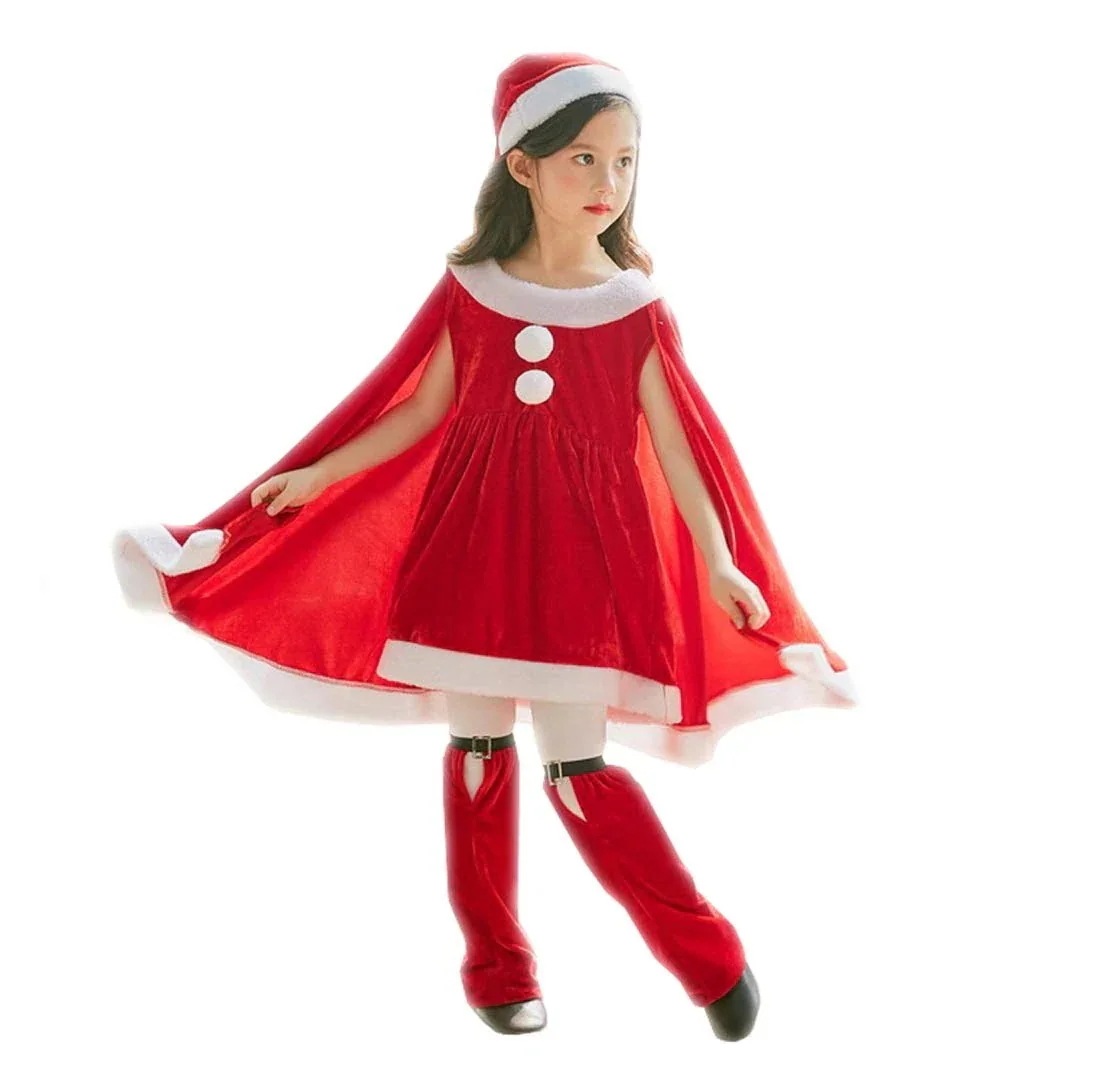 祝日おめでとう3点セットクリスマスサンタ服女の子コスプレ衣装ドレスワンピースキッズコスムイベント用子供用サンタクロース