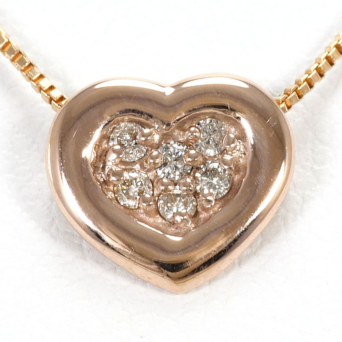 K10 10金 PG ピンクゴールド ネックレス ダイヤモンド 0.05ct 総重量約1.1g 約40cm 中古