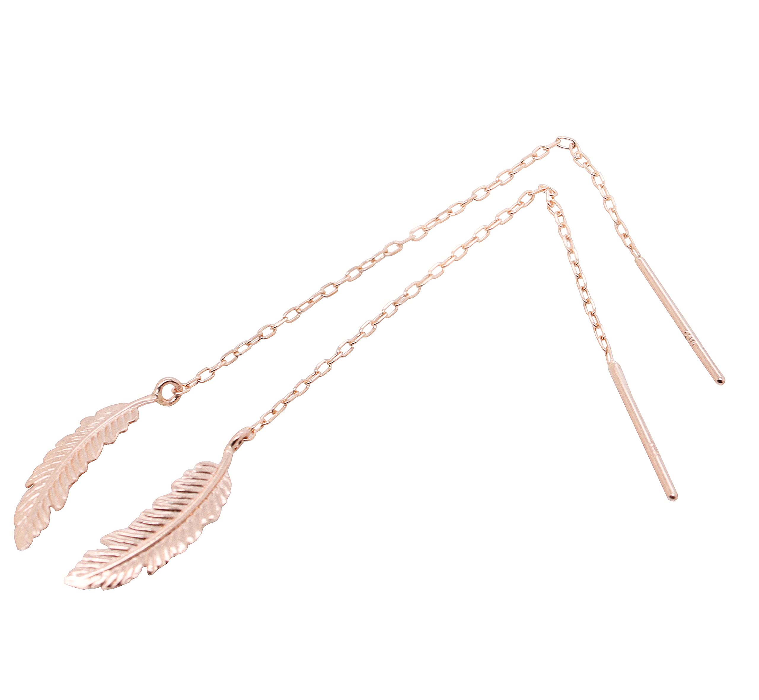 K10 YG/WG/PG フェザーモチーフ チェーンピアス K10ピンクゴールド