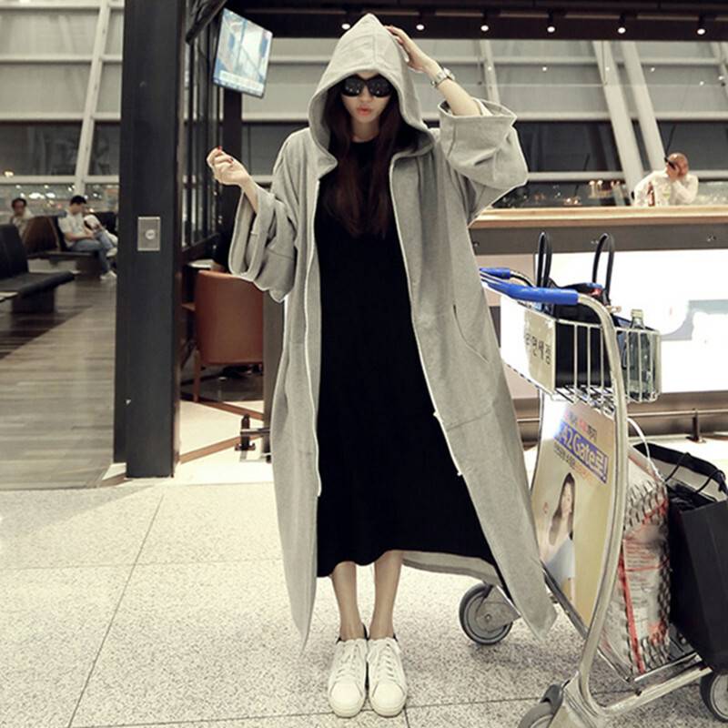 【急速出荷】アウター レディース コート ロング 超ロング ウインドブレーカー フード 長袖 マキシ丈 スウェット フーディー メンズライク グレー 無地 パーカー かっこいい こなれ感 セレブ 大