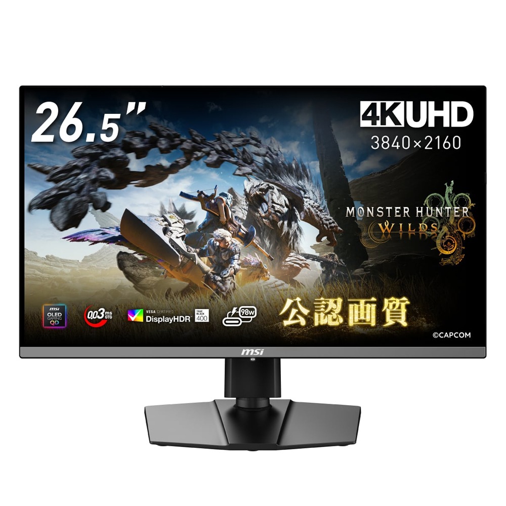 MSIエムエスアイ ゲーミング液晶ディスプレイ(26.5型/QD-OLED/4KUHD 3840×2160/240Hz/0.03ms/HDR400/HDMI2.1/DP1.4a/USB TYPE-C
