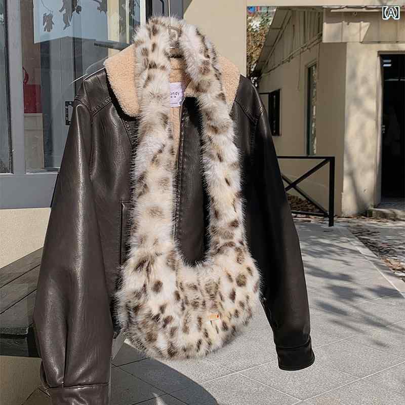 ショルダーバッグ 斜めがけ レディース 鞄 ファー 秋冬 アニマル柄 おしゃれ レトロ 韓国