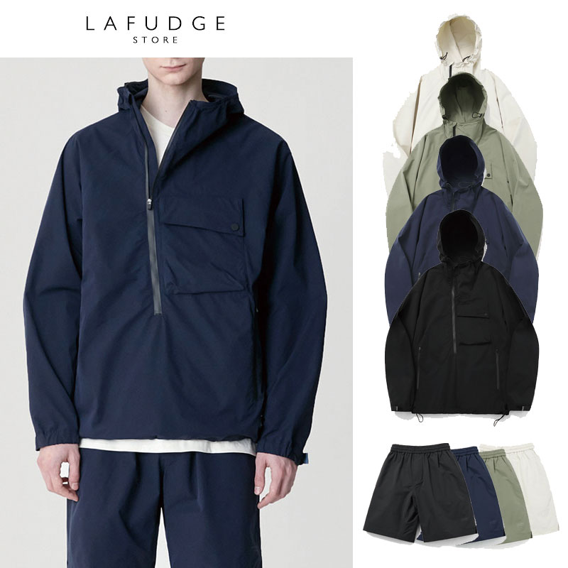 [LAFUDGESTORE] 3PACK OBLIOUE Hood Anorak SET UP フードアノラック ショーツ レディース メンズ 韓国ファッション