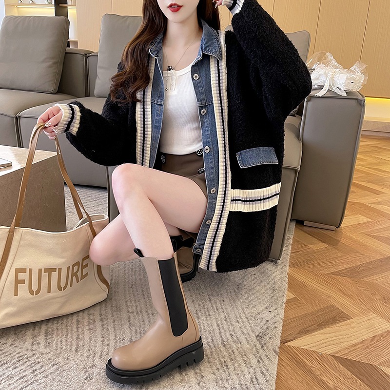 トップス カーディガン レイヤード風 長袖 ボリューム袖 ドロップショルダー 萌袖 襟付き ストレート ワイド ドッキング もこもこ モコモコ ふわふわ 前開き かわいい 大人可愛い カジュアル