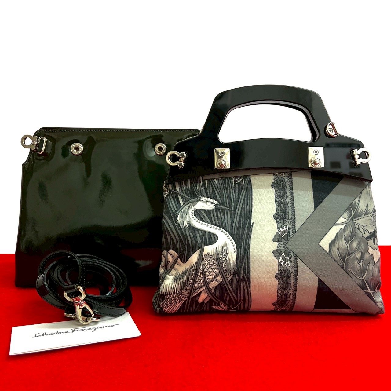 ヴィンテージ ガンチーニ 金具ショルダーバッグ プラスチック ナイロン パテントレザー(付け替えバッグ) ブラック s947c