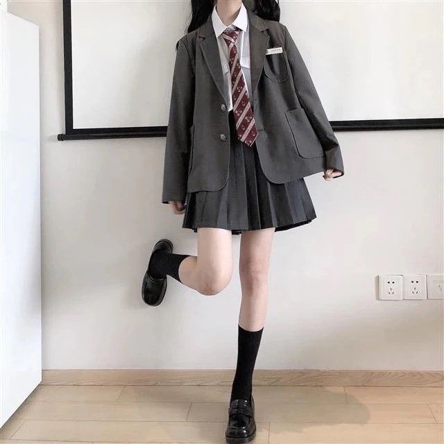 セットアップ点セットの白いシャツ高腰百ひだスカート3色カジュアルスーツ学院制服セット ワンピース 制服