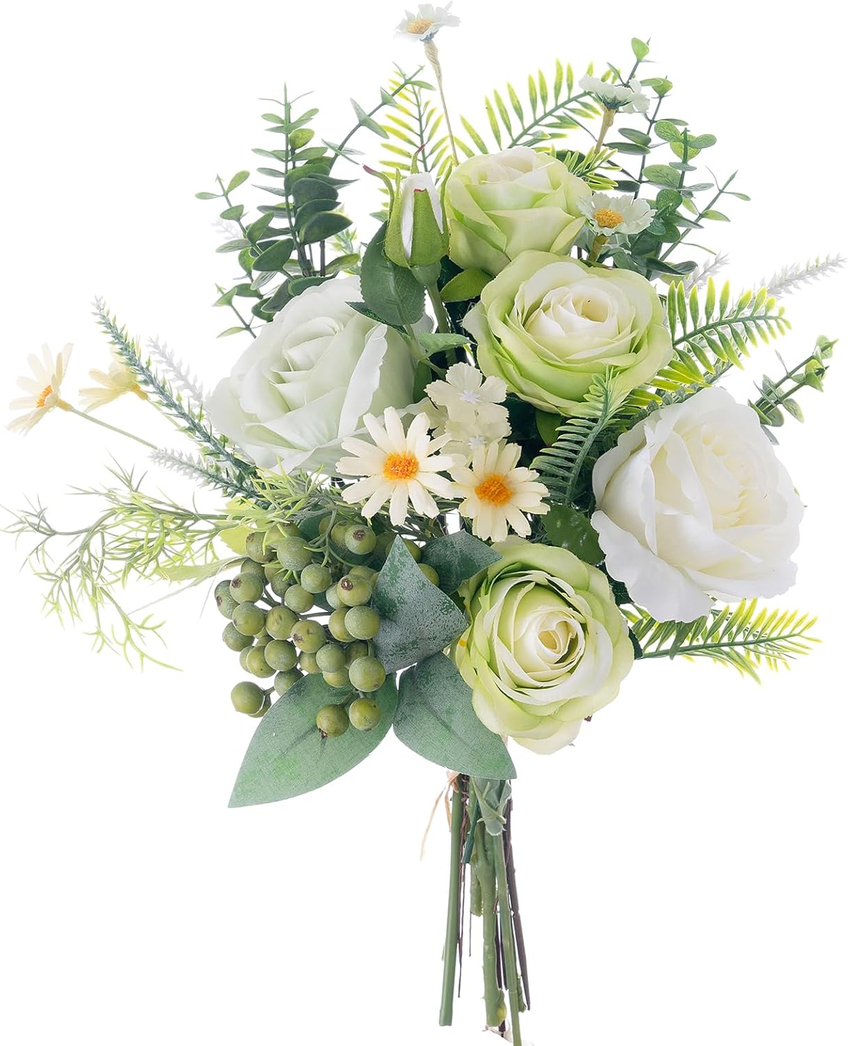 造花ブーケ バラ 実 デイジー 枯れない 白 グリーン 1束 高さ約42 結婚式 前撮り 撮影 インテリア 壁掛け 玄関 事務所 春 夏 お月見 花飾り ヘッド