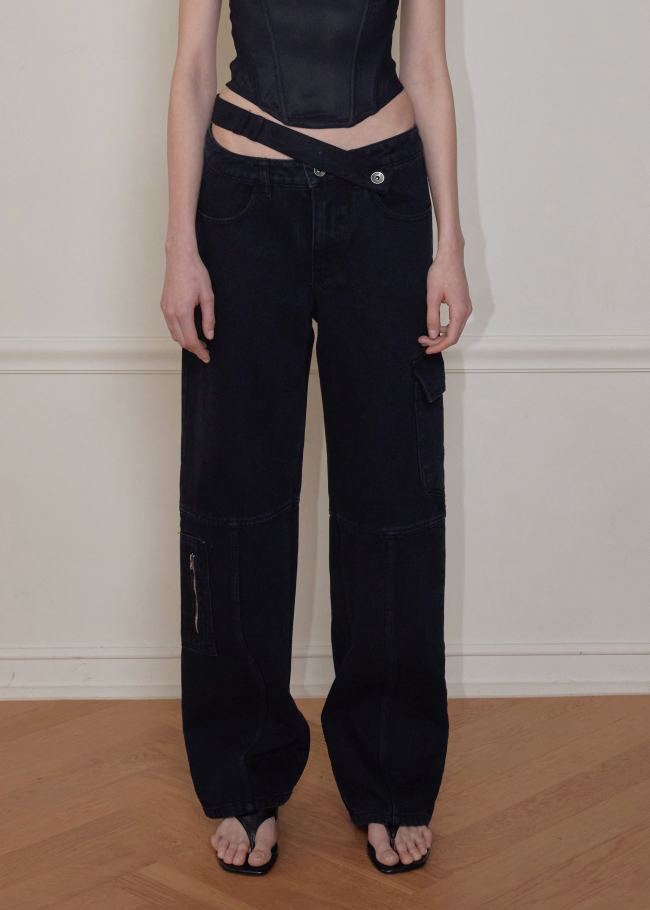 【bohemseo】 CROSS WAIST WIDE PANTS, BLACK ショルダーバッグ 正規品