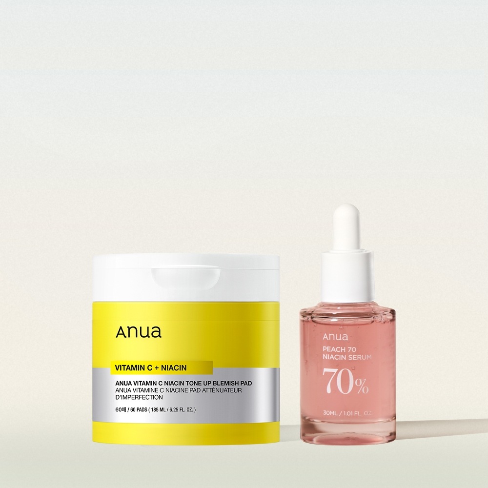 Anua ビタミン C ナイアシントーンアップブレミッシュパッド 60 シート+ピーチ 70 ナイアシンセラム 30ml 2 個セット