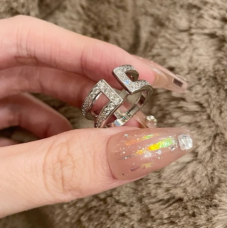 アクセサリー リング 指輪 調整可能 コンビ ミックス ストーン付き デザイン 合金 シルバー ジルコニア かわいい 大人可愛い きれいめ カジュアル 上品 お洒落 かっこいい こなれ感