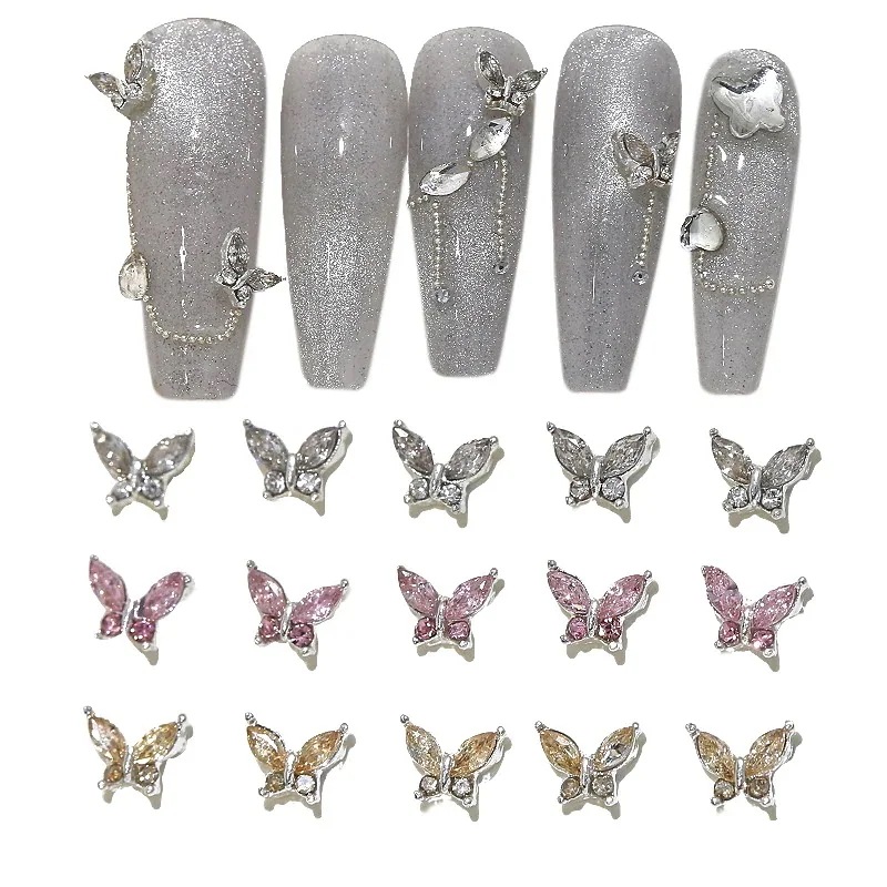 【10点セット】5粒ドリル合金ネイルアクセサリー蝶の爪飾りドリル