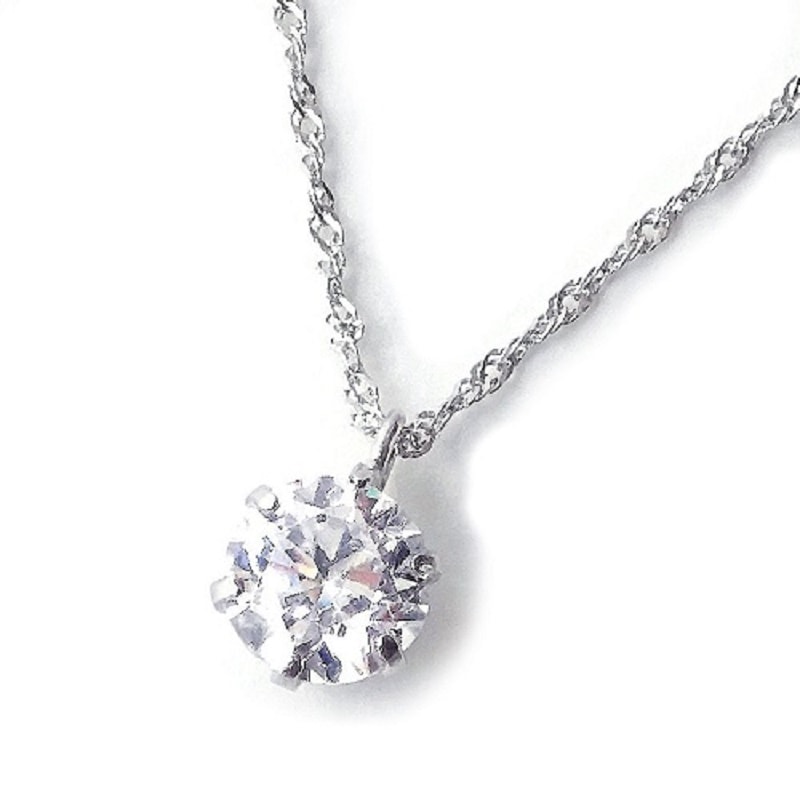 プラチナ850チェーンネックレスキュービックジルコニア1石