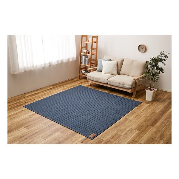 スウェットキルトラグ ココン 約190×190cm 洗濯可 ホットカーペットカバー ネイビー