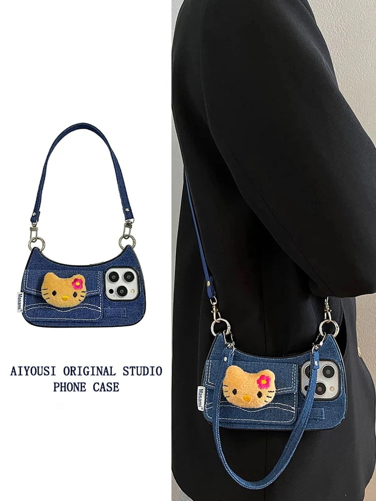 ハロー iphoneケースayosデニムキャットハンドバッグIphone15ケースIphone14ケースIphone13ケースIphone1ケースIphoneケースIphonei1クロスボデ