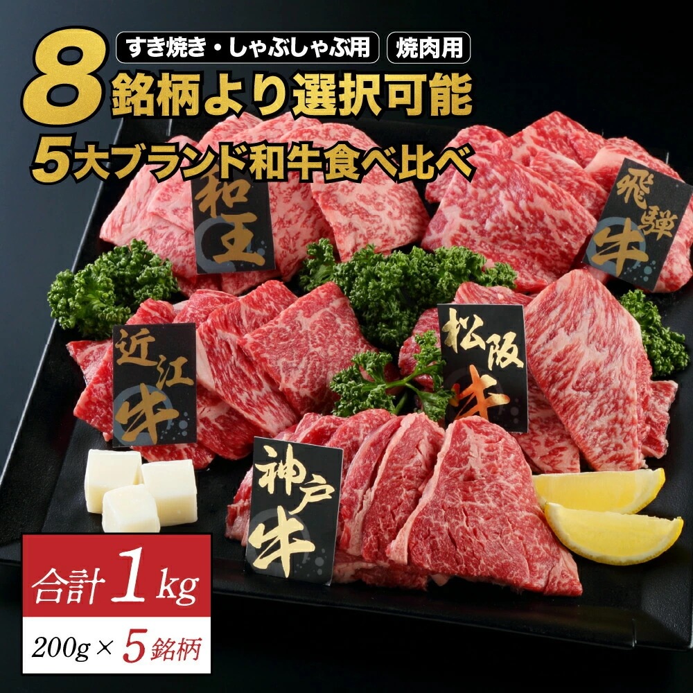 ついに実現！豪華企画お好きな組合せ＆カット可5大ブランド和牛食べ比べ 合計1kg 松阪牛 神戸牛 近江牛 米沢牛 前沢牛 仙台牛 山形牛 飛騨牛 宮崎牛 黒毛和牛 和牛