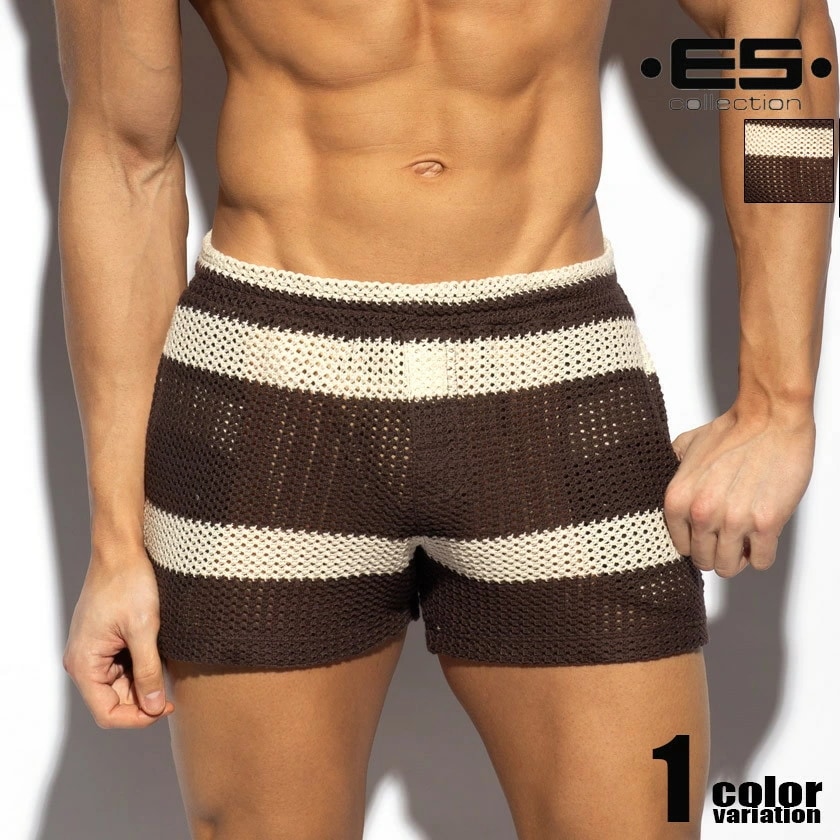 EScollection/イーエス・コレクション CROCHET CHOCO SHORTS ボーダー 編み生地 ショートパンツ　短パン　メンズ　ボトムス　ファッション　部屋着 コットン