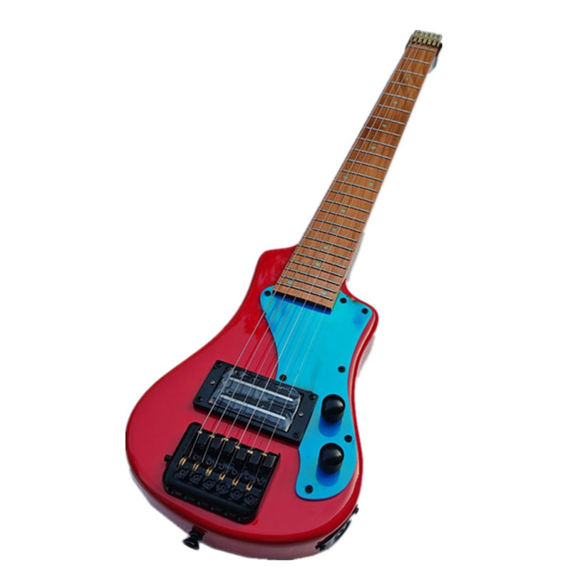 赤MINI 6弦ヘッドレス電気ギター, 焼かれたメープルネックと指板 明るい点 アクリルピックガード 色変更ピックアップガード BJ751