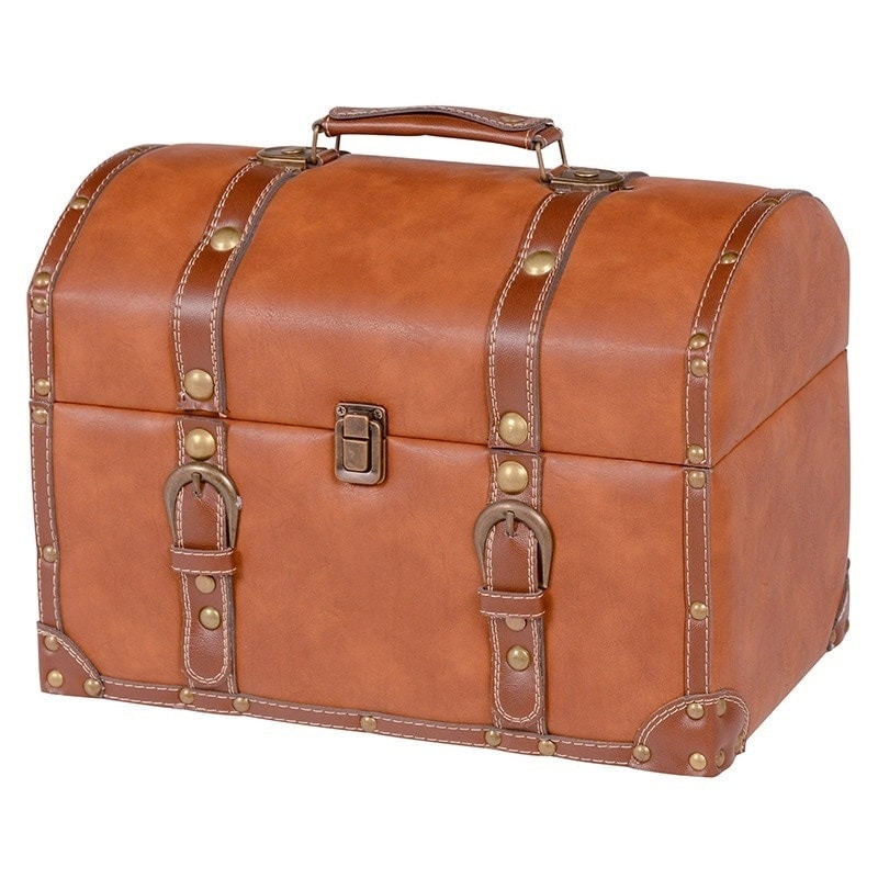 小物入れ ディスプレイ什器トランク型 レザー調 アンティーク レトロ 幅34x奥行20.5x高さ27cm 完成品