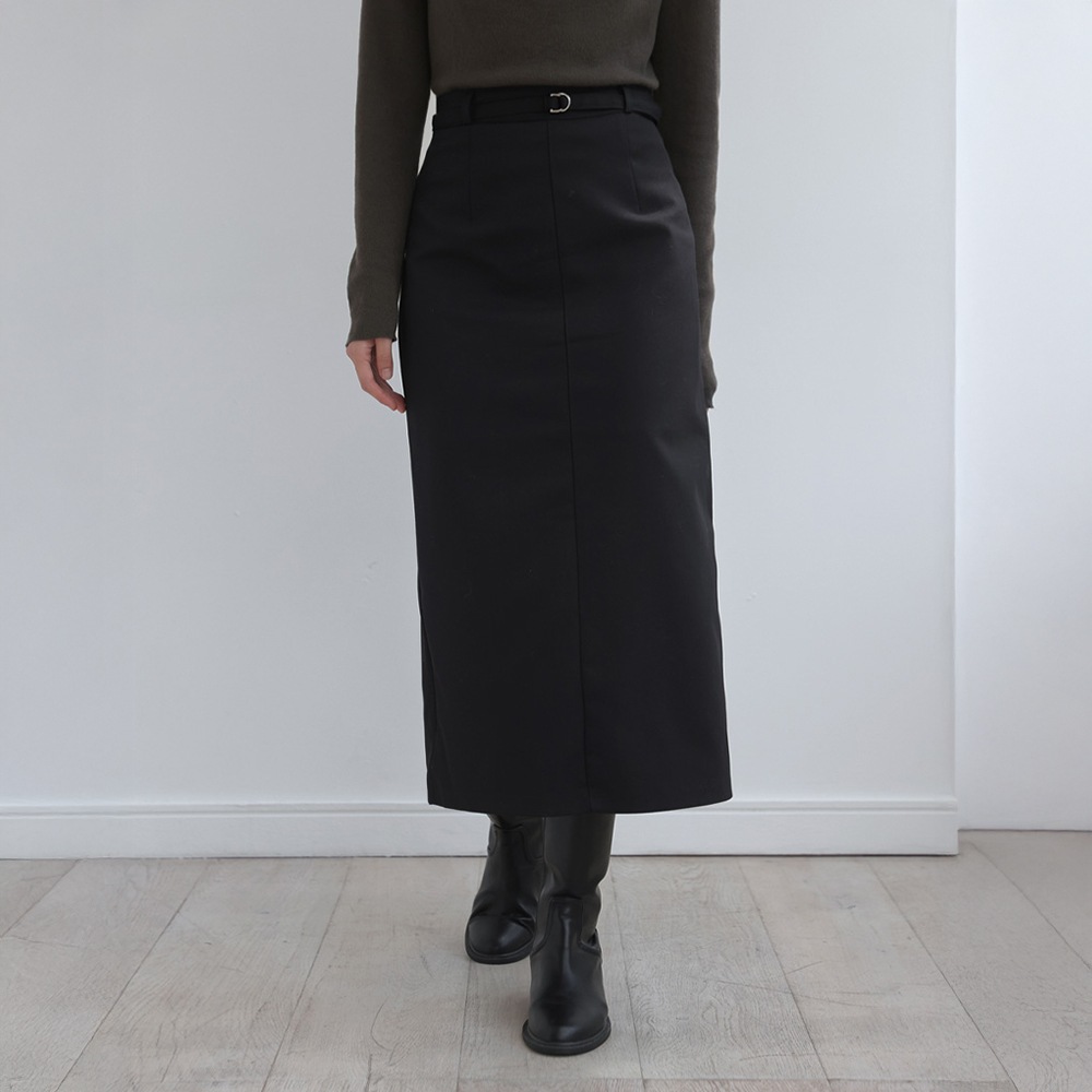 フェイリーベルトセットバックスリットロングスカート