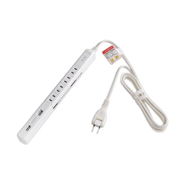 （まとめ）ELPA スリム回転USBタップ 4個口+2ポート 2m ホワイト WBS-SL402USB(W) 1個(×5セット)
