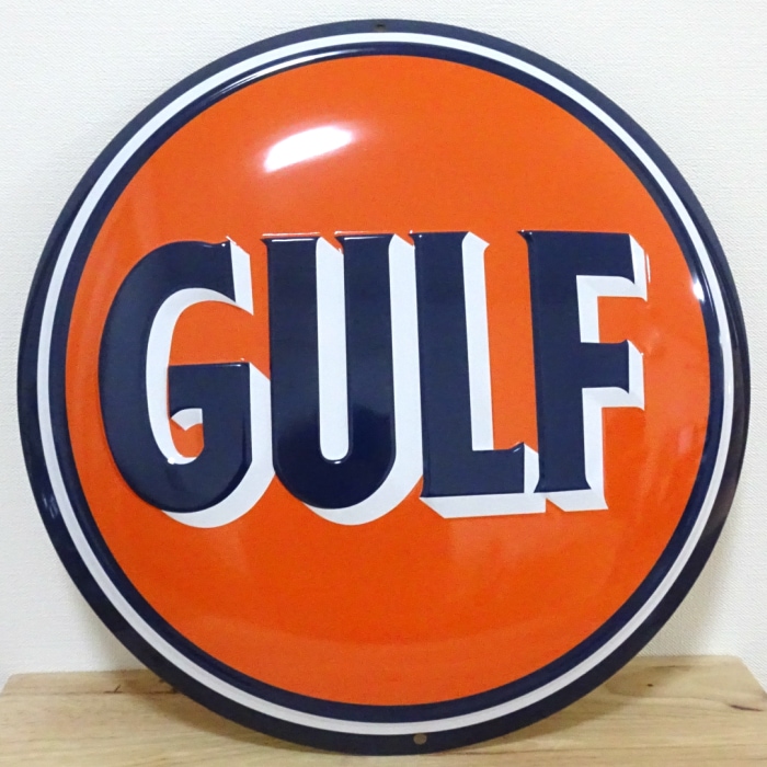 ブリキ看板 GULF ガルフ アンティーク　珍しい ガレージ オレンジ　目立つ プレート 壁飾り 正規ライセンス品 アメリカン 雑貨 インテリア おしゃれ 可愛い サーファー カフェ 店舗