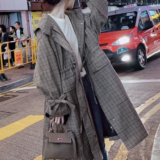 Hot!!!トレンチコート レディース チェック柄 スプリングコート 秋 ロング チェックトレンチコート 体型カ