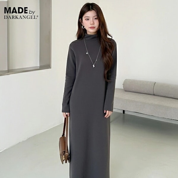 Qoo10 ダークエンジェル ふんわり暖かW起毛マキシワンピ 無地 ロ