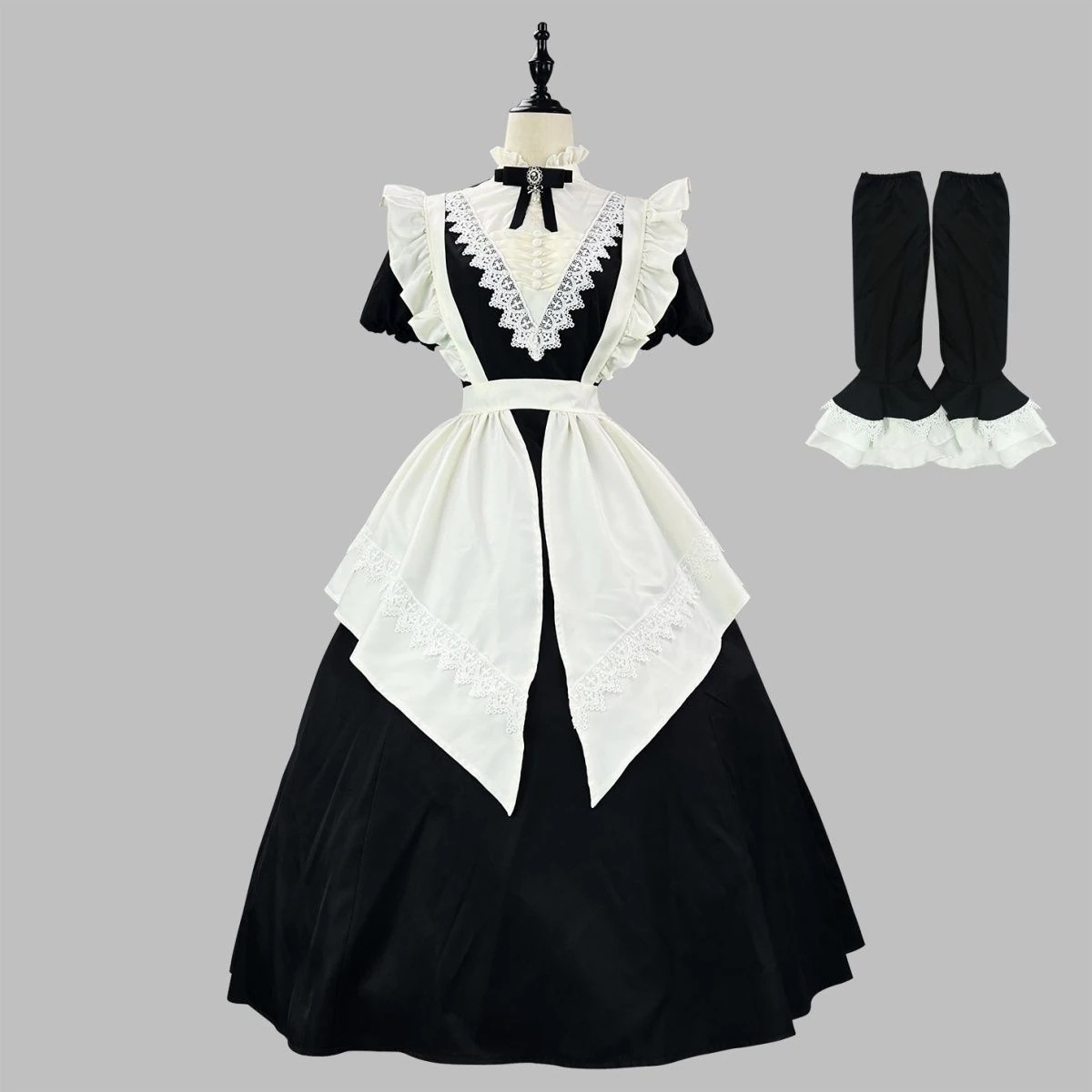 ゴシック修道女黒ロング＆ショートOPスリーブエプロンもっと着れるメイド服ハロウィンメイド衣装 衣装 仮装 クリスマス ドレス クリスマスコスプレ